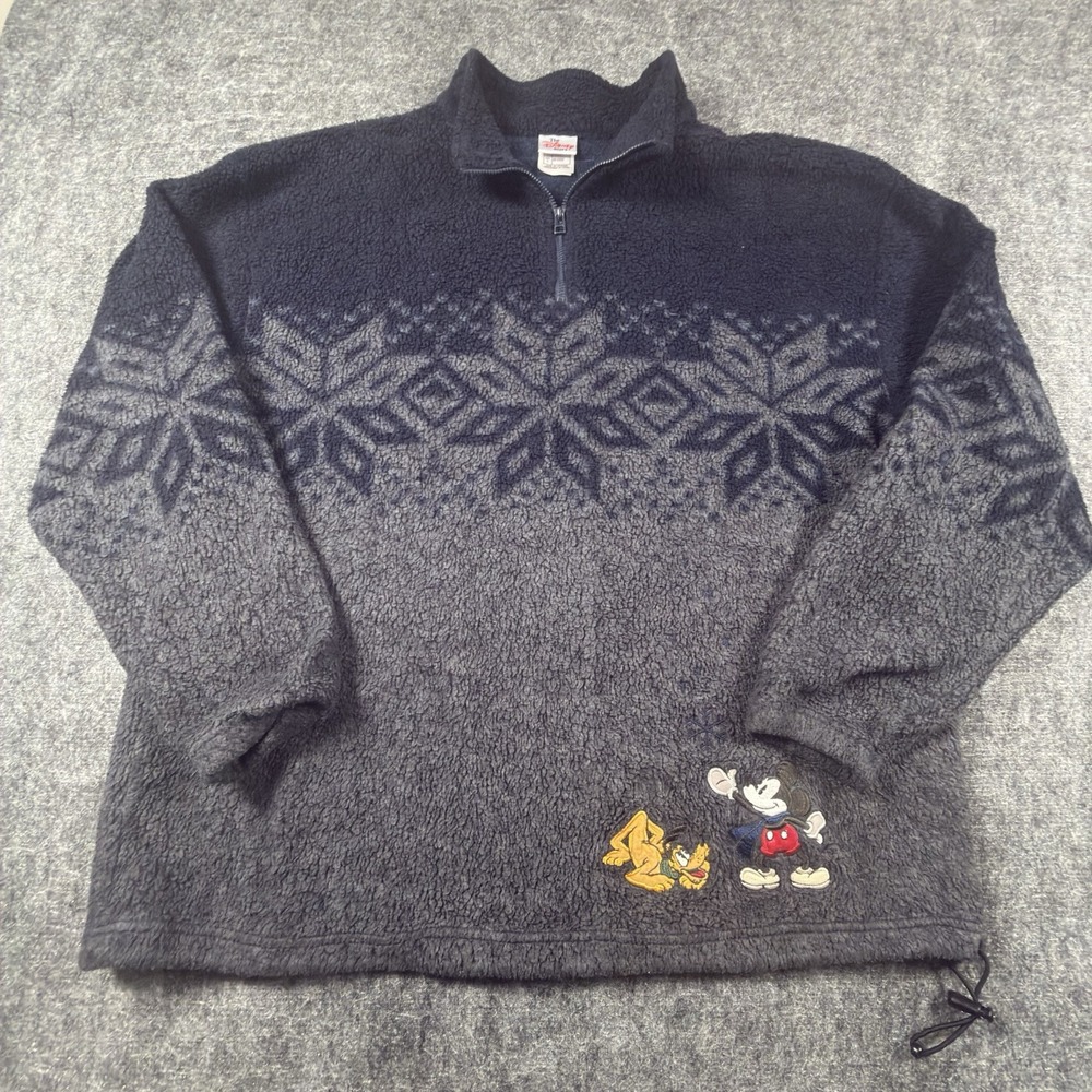Vintage 90's Disney Mens Medium Oversized 1/4 Zip Sweatshirt Mickey Pluto